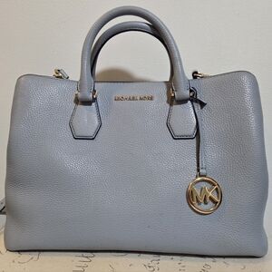 Michael Kors Camille Blue Pebbled Leather Satchel Crossbody Gold Hardware